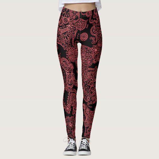 Zwart en rood dames schedel legging (Voorkant)