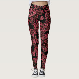Zwart en rood dames schedel leggings