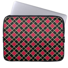 Zwart en rood diamantpatroon laptop sleeve