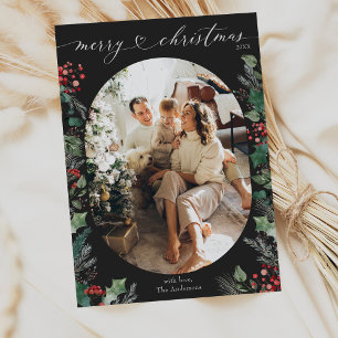 Zwart en Rood Eenvoudige Vrolijke Kerstmis Feestdagenkaart