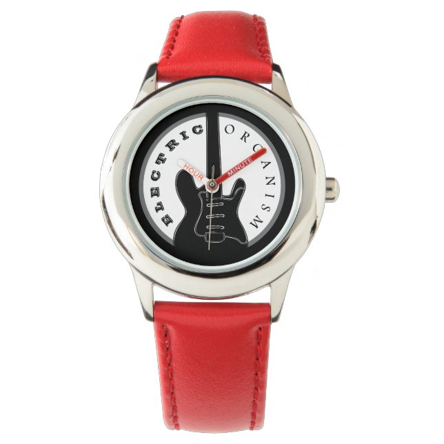 Zwart en Rood Elektrische Rock Gitaar Modern Cool Horloge (Voorkant)