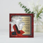 Zwart en Rood en Goud Hoge Hakken Verjaardagsfeest Kaart (Staand voorkant)