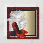 Zwart en Rood en Goud Hoge Hakken Verjaardagsfeest Kaart (Achterkant)