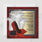 Zwart en Rood en Goud Hoge Hakken Verjaardagsfeest Kaart (Voorkant)