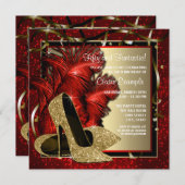 Zwart en Rood en Goud Hoge Hakken Verjaardagsfeest Kaart (Voorkant / Achterkant)