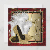 Zwart en Rood en Goud Hoge Hakken Verjaardagsfeest Kaart (Achterkant)