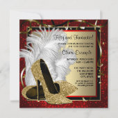 Zwart en Rood en Goud Hoge Hakken Verjaardagsfeest Kaart (Voorkant)