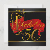 Zwart en rood Fabulous 50ste verjaardagsfeest Kaart (Voorkant)