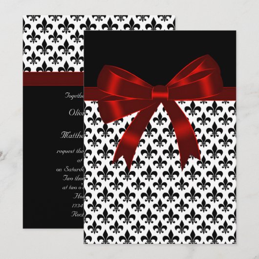 Zwart en rood Fleur De Lis bruiloft Kaart (Voorkant / Achterkant)