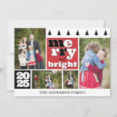 Zwart en rood Fotocollage Vrolijk en helder Feestdagenkaart (Voorkant)