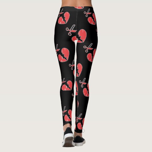 Zwart en rood gebroken hart leggings (Achterkant)