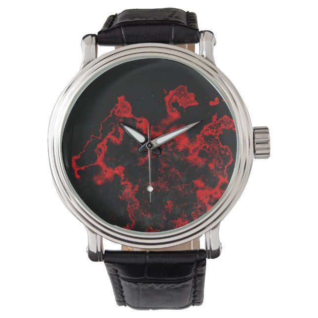 Zwart en rood gemarmerde ruimte horloge (Voorkant)