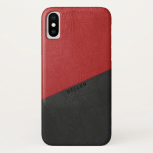Zwart en rood geometrisch  leer Case-Mate iPhone case