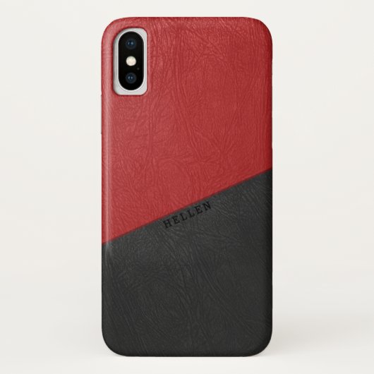 Zwart en rood geometrisch  leer Case-Mate iPhone case (Achterkant)