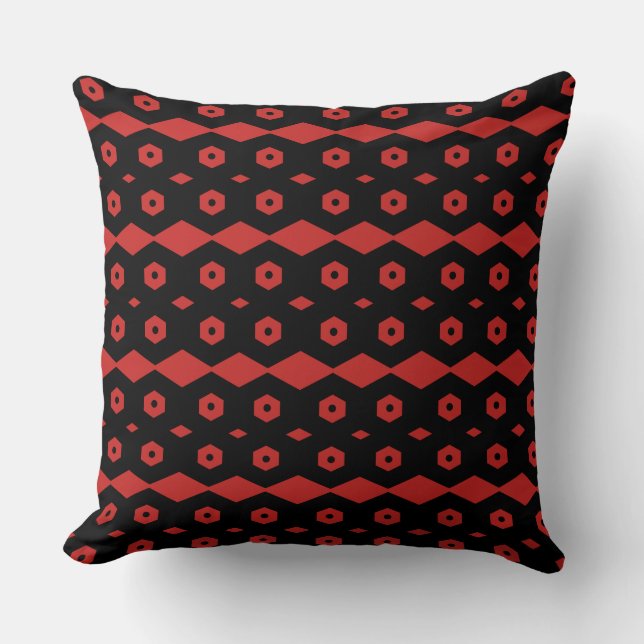 Zwart en rood geometrisch patroon kussen (Voorkant)