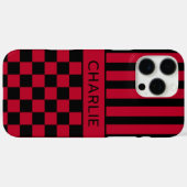 Zwart en rood geruit gestreept gepersonaliseerd Case-Mate iPhone case (Achterkant (horizontaal))