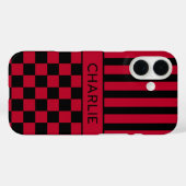 Zwart en rood geruit gestreept gepersonaliseerd Case-Mate iPhone case (Achterkant (horizontaal))