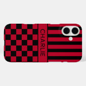 Zwart en rood geruit gestreept gepersonaliseerd Case-Mate iPhone case (Achterkant (horizontaal))