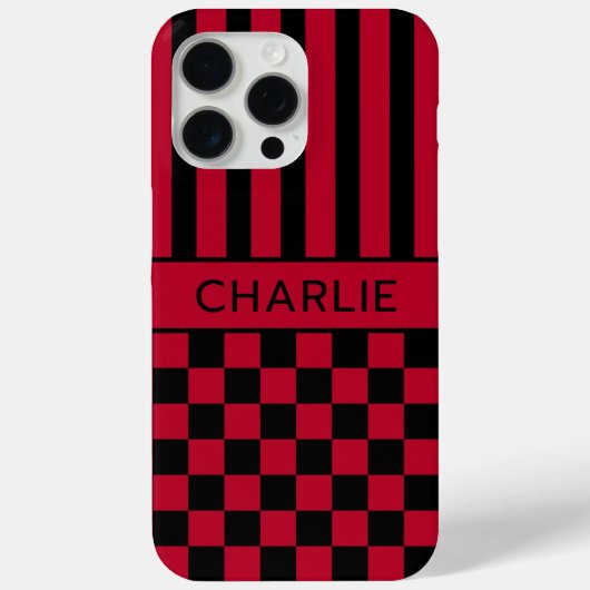 Zwart en rood geruit gestreept gepersonaliseerd Case-Mate iPhone case (Achterkant)