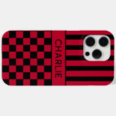 Zwart en rood geruit gestreept gepersonaliseerd Case-Mate iPhone case (Achterkant (horizontaal))