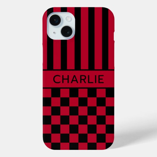 Zwart en rood geruit gestreepte gepersonaliseerde Case-Mate iPhone case (Achterkant)