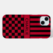 Zwart en rood geruit gestreepte gepersonaliseerde Case-Mate iPhone case (Achterkant (horizontaal))