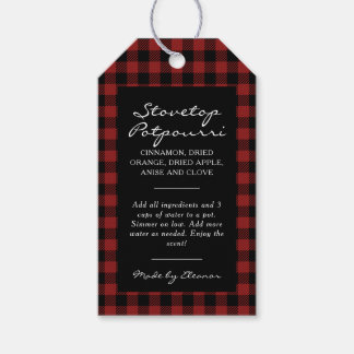Zwart en rood geruit stille pot kit cadeaulabel