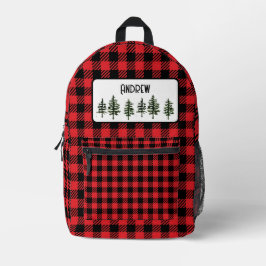 Zwart en rood geruite print bedrukte rugzak