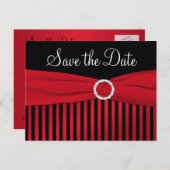 Zwart en rood gestreept Save the Date Briefkaart (Voorkant / Achterkant)