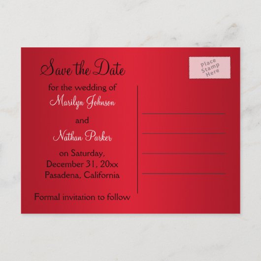 Zwart en rood gestreept Save the Date Briefkaart (Achterkant)