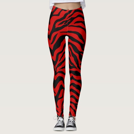 Zwart en rood, gestreepte Zebra Leggings (Voorkant)