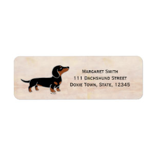 Zwart en rood gevlekte Dachshund in pose Etiket