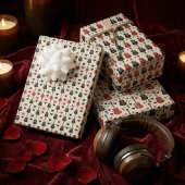 Zwart en rood Gitaar Hart Patroon op Off-White Inpakpapier Vel