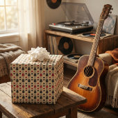 Zwart en rood Gitaar Hart Patroon op Off-White Inpakpapier Vel