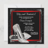 Zwart en rood Glitter High Heel Verjaardagsfeest Kaart (Voorkant)