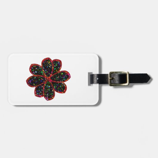 Zwart en rood glitterbloem aangepaste bagagelabel (Voorkant horizontaal)