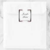 Zwart en Rood Gothic Scroll Bruiloft Envelope Seal Vierkante Sticker (Tas)