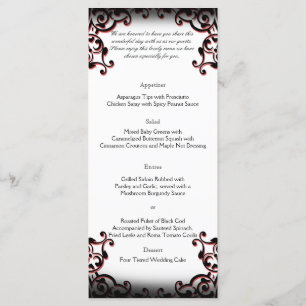 Zwart en Rood Gothic Scroll Bruiloft Menu