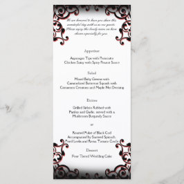 Zwart en Rood Gothic Scroll Bruiloft Menu