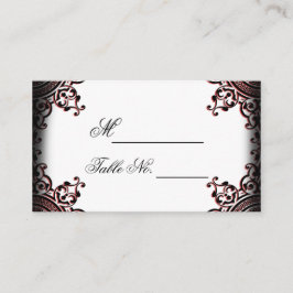 Zwart en Rood Gothic Scroll Bruiloft Plaats Kaart Plaatskaartje