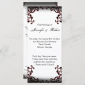 Zwart en Rood Gothic Scroll Bruiloft Programma Programmakaart (Voorkant / Achterkant)