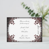 Zwart en Rood Gothic Scroll Bruiloft Save the Date (Staand voorkant)