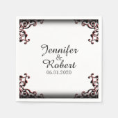 Zwart en Rood Gothic Scroll Bruiloft Servet (Voorkant)