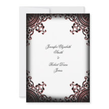 Zwart en Rood Gothic Scroll Bruiloft Uitnodiging