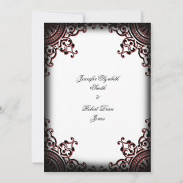Zwart en Rood Gothic Scroll Bruiloft Uitnodiging