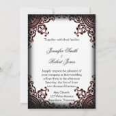 Zwart en Rood Gothic Scroll Bruiloft Uitnodiging (Achterkant)