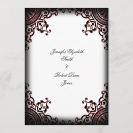 Zwart en Rood Gothic Scroll Bruiloft Uitnodiging