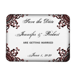 Zwart en Rood Gothic Scroll Save the Date Magneet