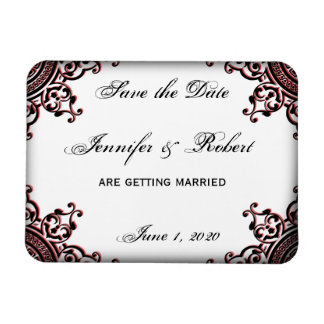 Zwart en Rood Gothic Scroll Save the Date Magneet