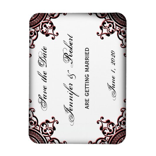 Zwart en Rood Gothic Scroll Save the Date Magneet (Verticaal)